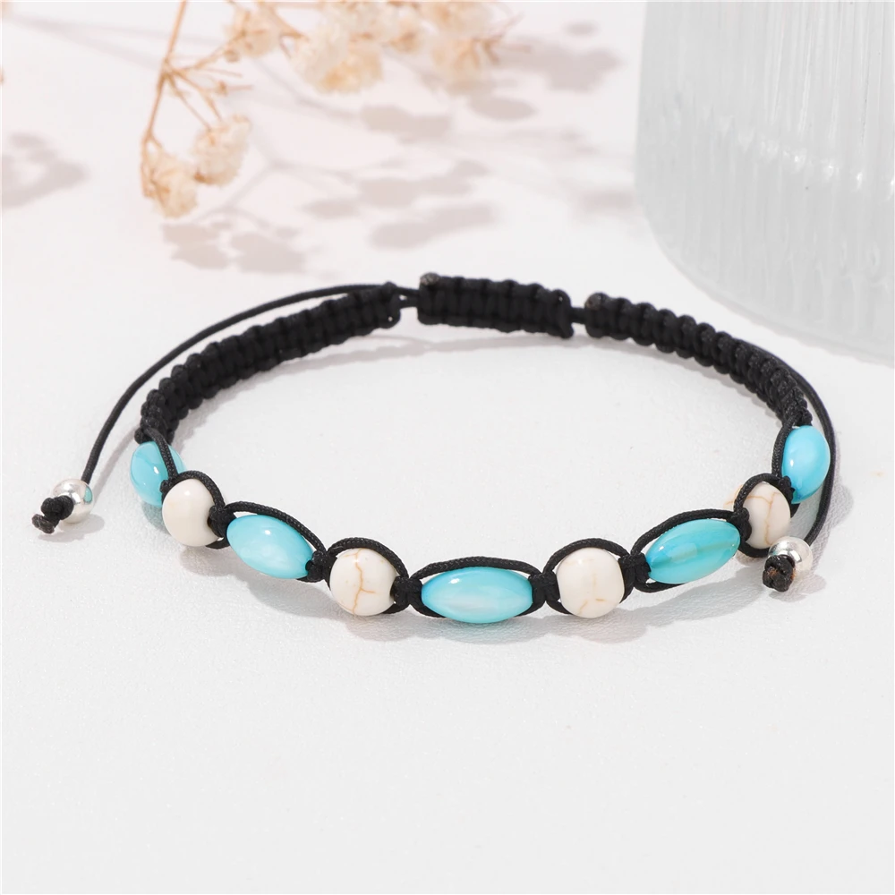 Natural Shell Bead Braided Bracelet Natural Obsidian Turquois Stone Bracelet Adjustable Woven Bracelets Jewelry For Women Men