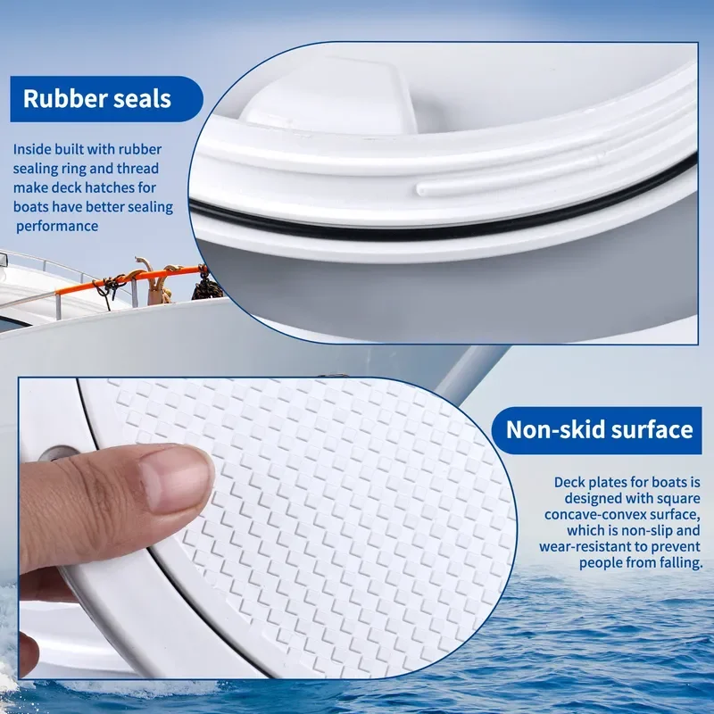 White Round Marine Deck Hatch Cover Non Slip Inspection Hole Cap Yacht Boat Access Port Work Cover for Ship Maintenance Parts