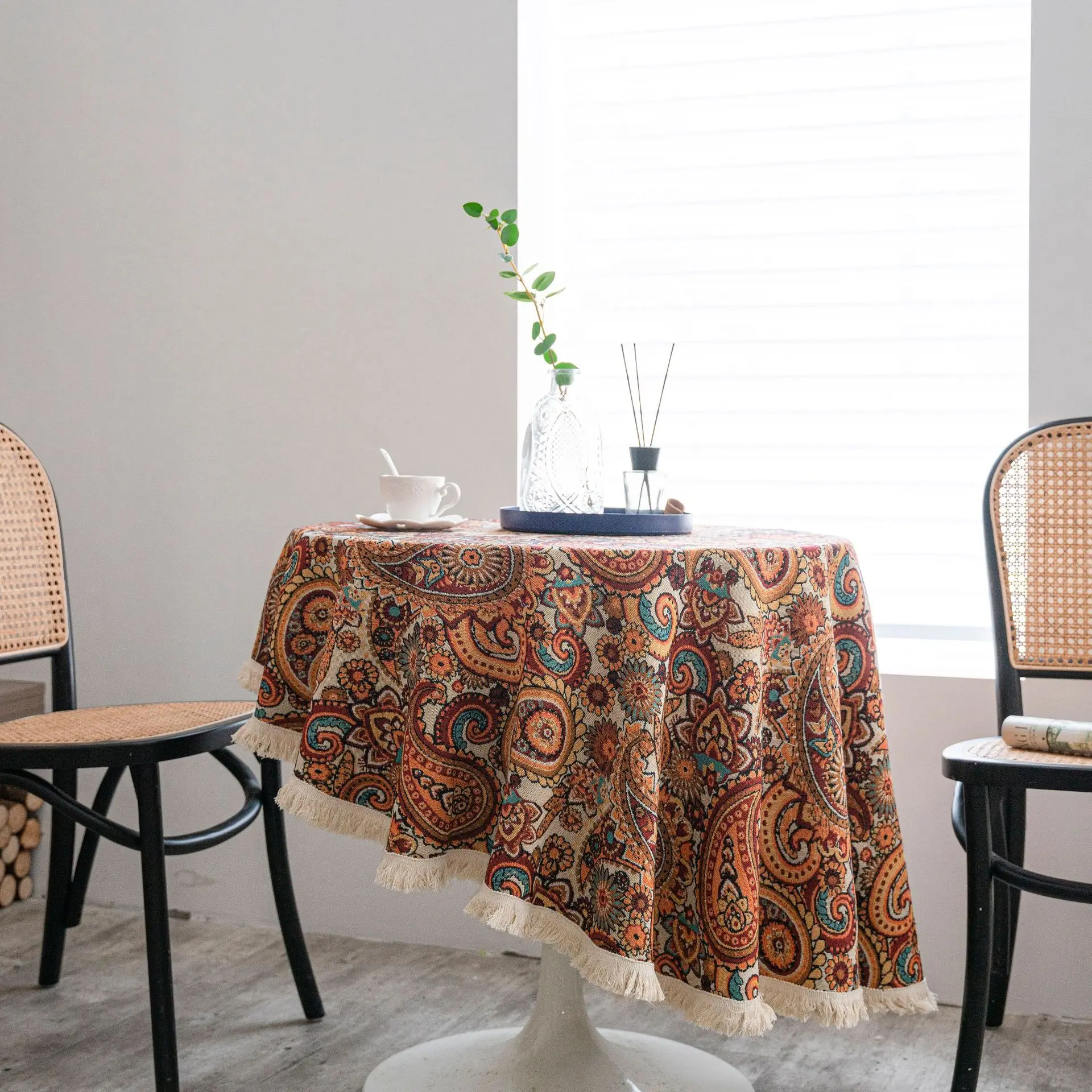 

Inyahome Bohemian Tablecloth Cotton Linen Boho Table Cloth Home Kitchen Restaurant Dinner Picnic Boho Decoration Table Top Cover