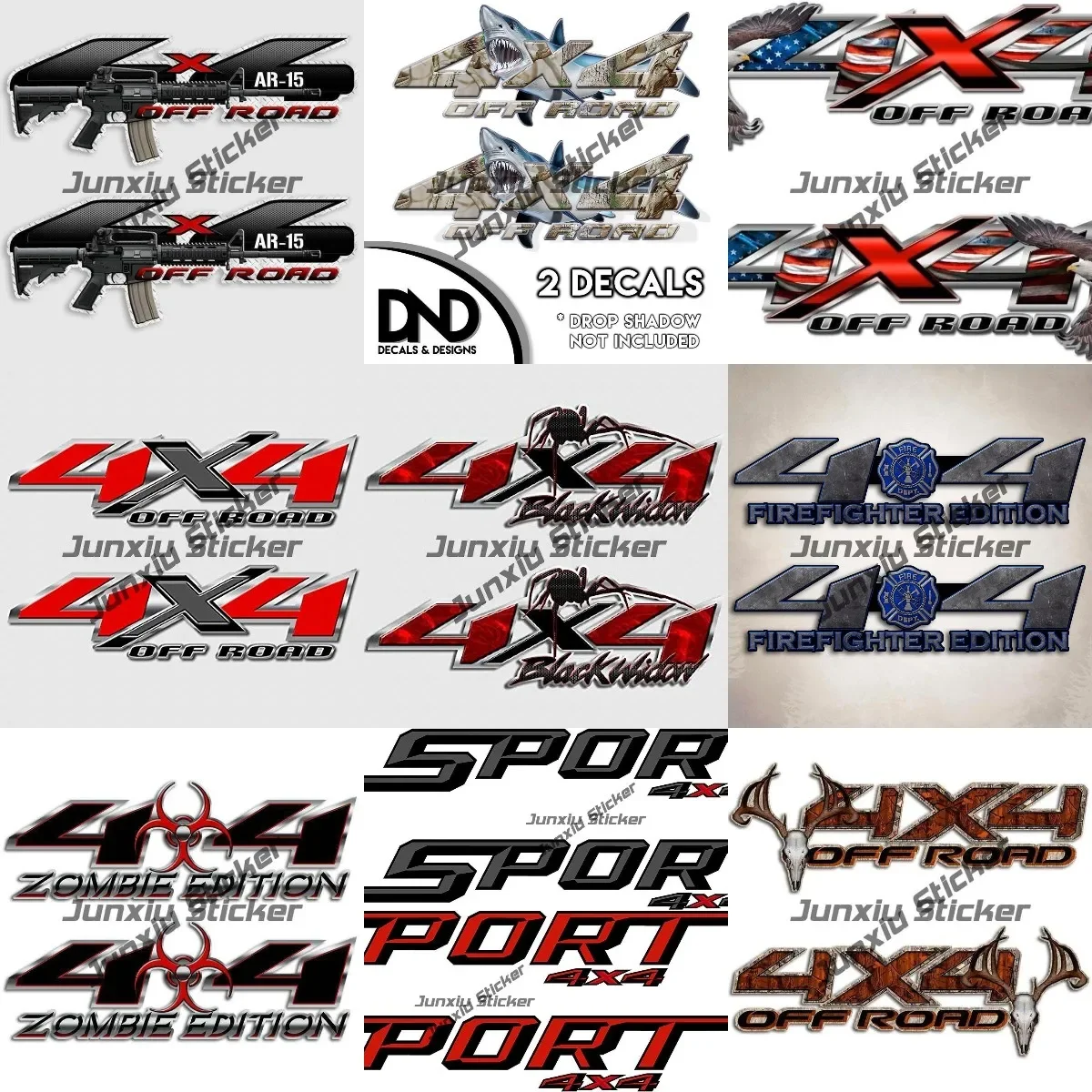 2PCS Zombie 4x4 Off Road Sticker Black Biohazard Decal American Flag 4x4 Black Spider Widow Truck Decal Bald Eagle Sticker