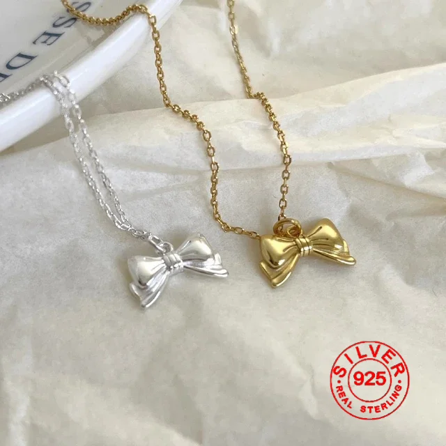 BF CLUB Silver Color Necklace For Women Gold Bow Engagement Fine Jewelry Wedding Party Birthday Gift