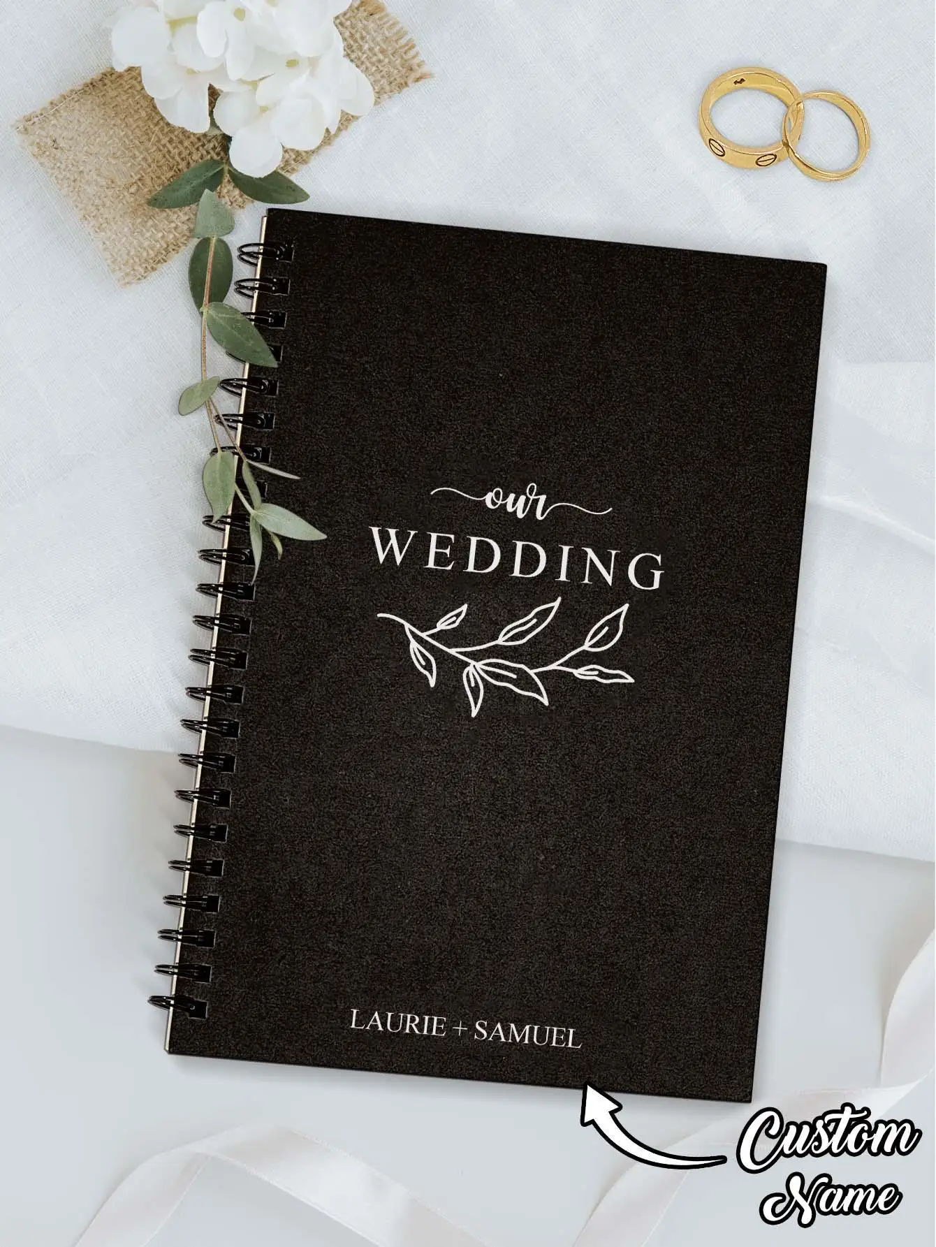 Livre d'or de mariage personnalisé, carnet de notes avec nom personnalisé, planificateur de Journal de mariage, souvenir de mémoire, signe de mariage dans un livre, cadeau pour Couples