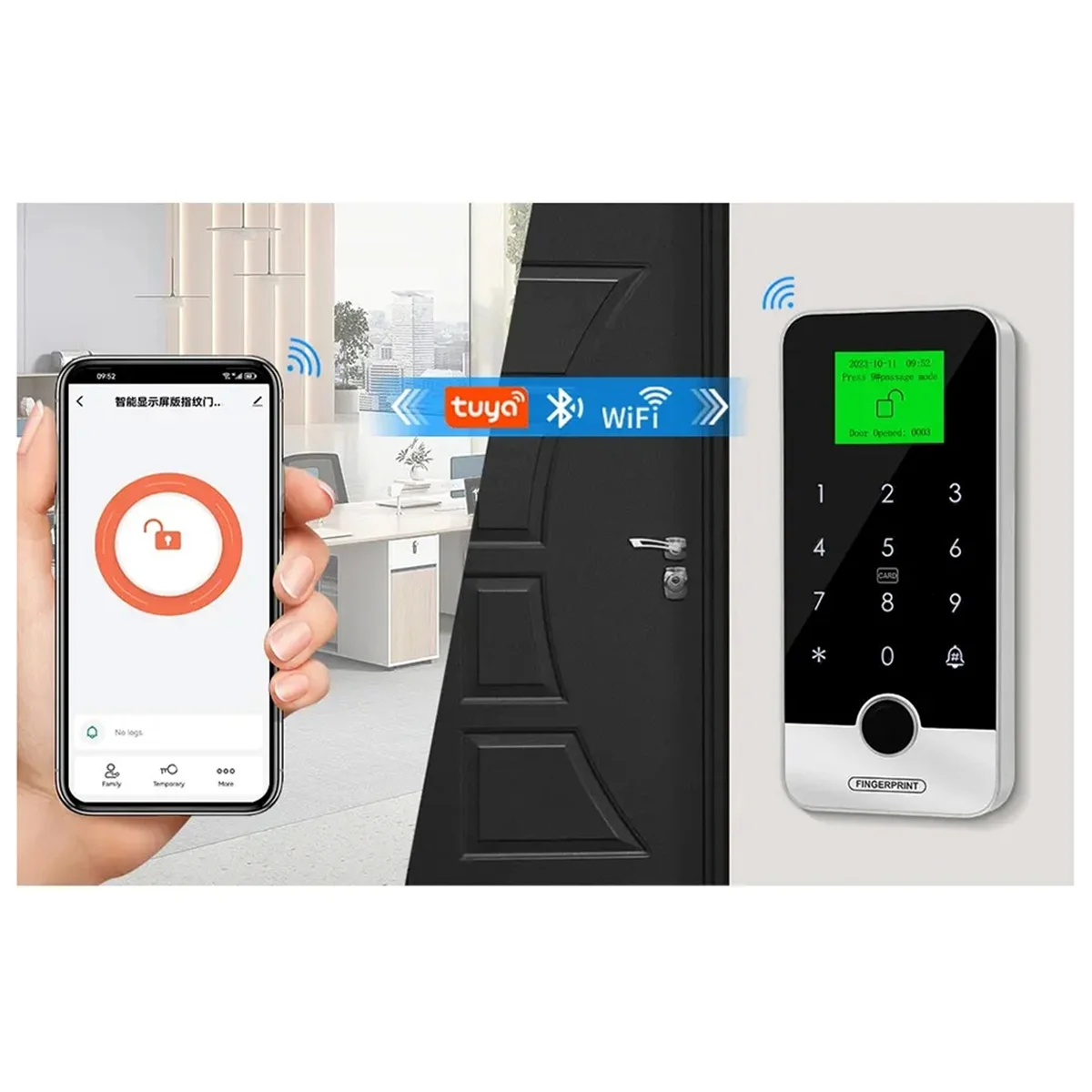 Bluetooth Tuya APP Smart Fingerprint RFID Access Control Keypad Touch IP65 Waterproof 13.56MHz Door Opener(S300X)