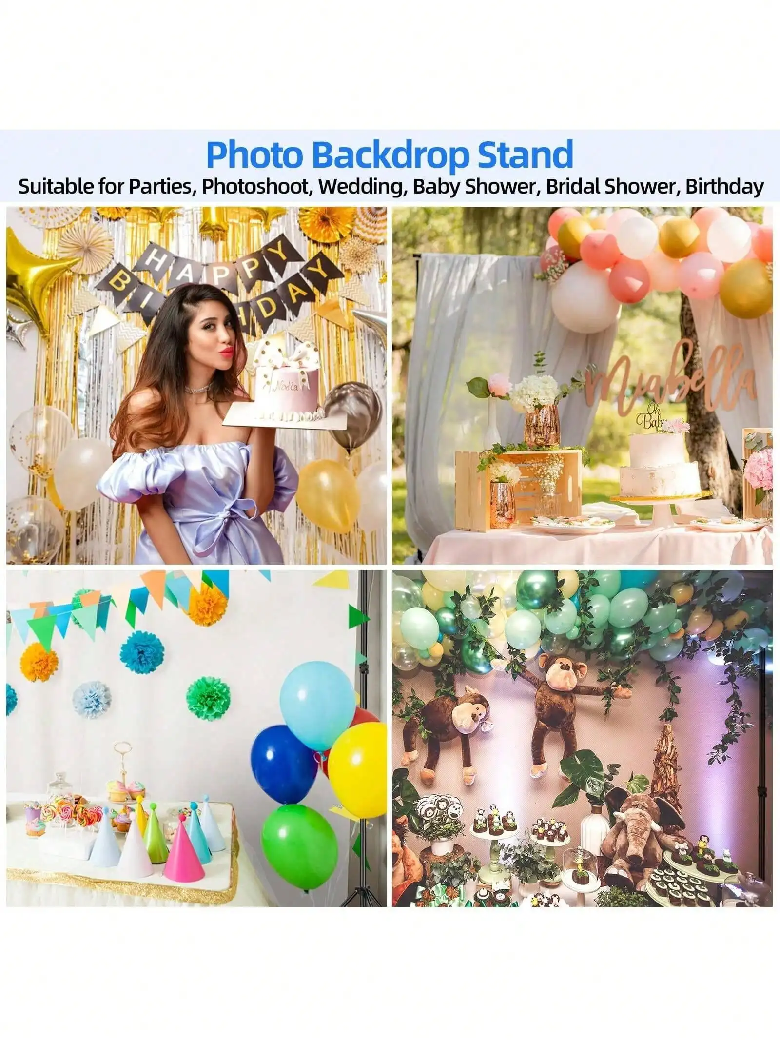 Backdrop Stand Professional Heavy Duty Photography Background Stand Black Metal Frame Adjustable Support System With 4 Crossbars 4 Clamps Carry Bag For Studio Wedding Photo Booth Christmas Party