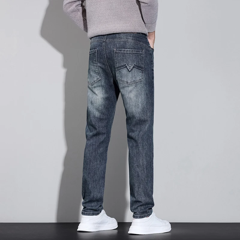 Spring Autumn Business Men Comfortable Jeans Casual Straight Stretch Slimming Cotton Stretch Work Denim Pants Fashion Versatile