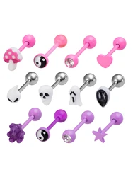 1pc Purple Pink White Bear Mushroom Skull Shaped Tongue Ring for Women Stainless teel Tongue Stud Trendy Tongue Barbell Jewelry