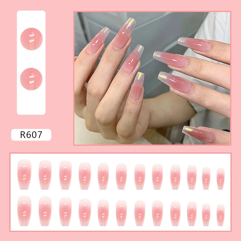 

24PCS Aurora Press-On Nails – Long Ballet Shape With Iridescent Glitter & Nail Care Kit (Minimalist Glow Effect)