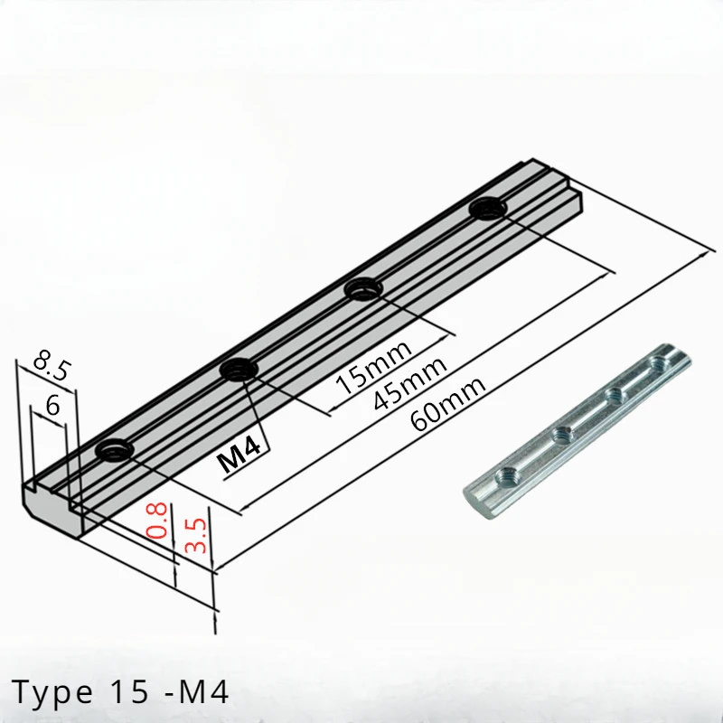 One-Line Connector 20/30/4045 Connecting Strip Docking Lengthened Slot Nut Aluminum Profile Accessories