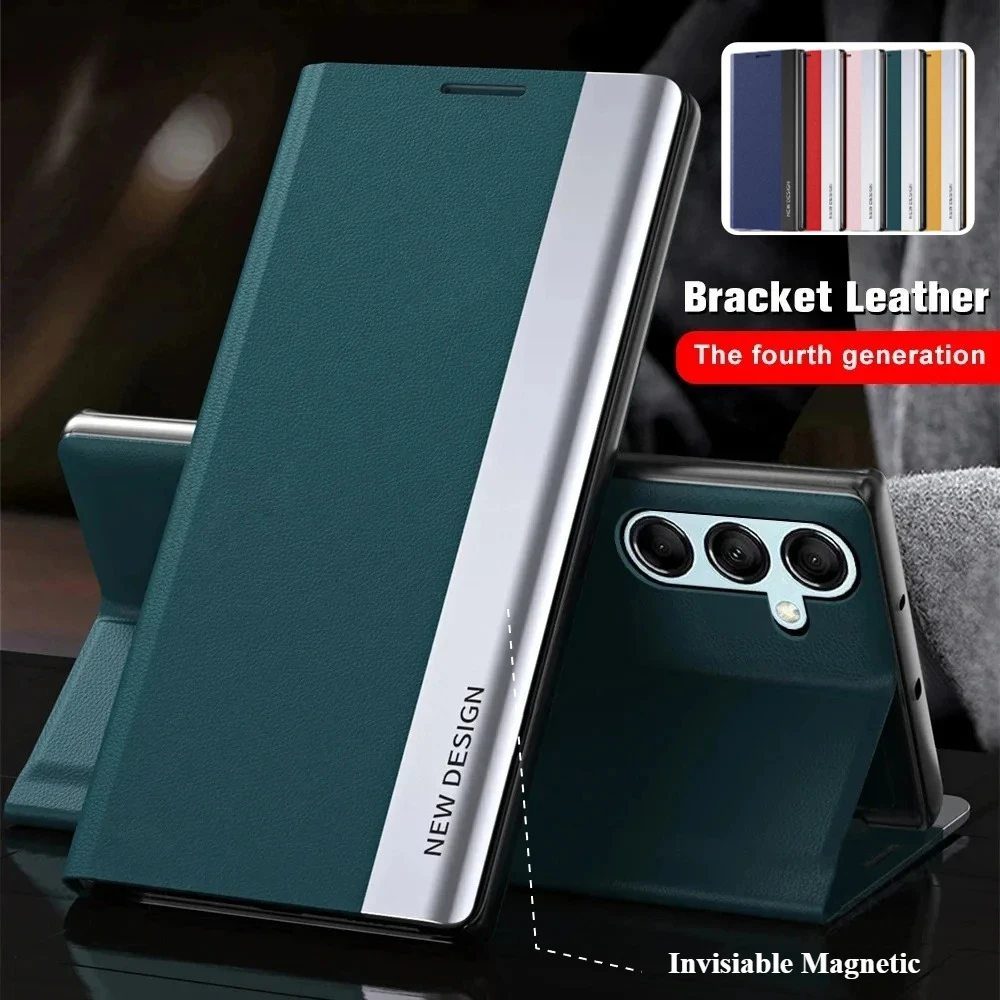 Full Body Protect Flip Kickstand Leather Case for Samsung Galaxy A57/37/17/56/36/16/55/35/15/54/34/14 Invisible Magnetic Cover