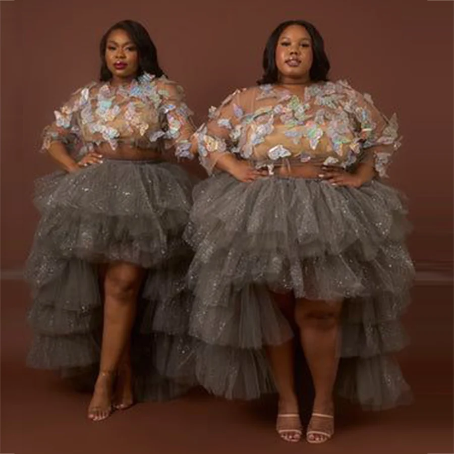 

Sparkly Gray High Low Skirts Faldas Saia Custom Made Color And Size Women Long Tiered Tulle Skirt 2025