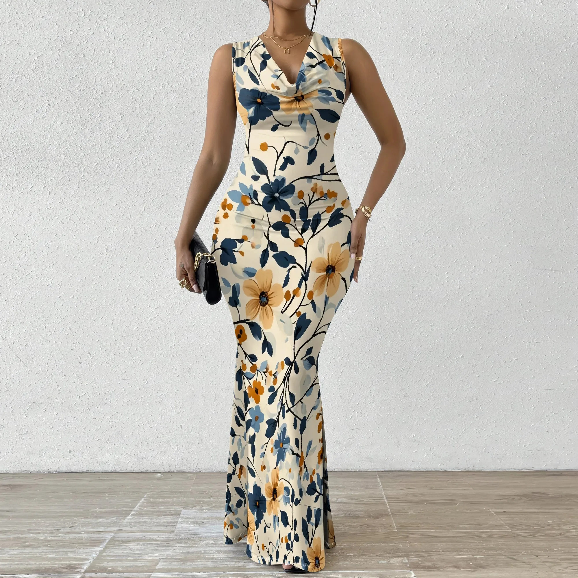 

Floral Print Maxi Dress XS-2XL, Sleeveless V-Neck Dress for Women, Ideal for Spring Brunches & Outdoor Gatherings