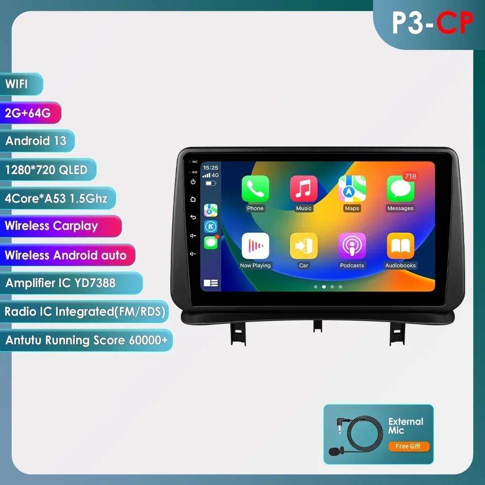 Hizpo 9 ''7862 Intelligent Scherm Carplay 4G 2Din Android 14 Autoradio voor Renault CLIO 3 2005-2014 Multimedia Video Player WIFI
