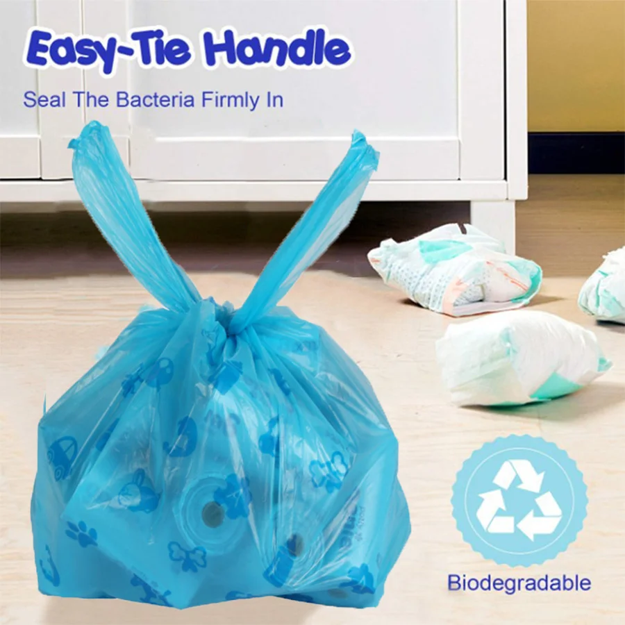 كيس قمامة قابل للتحلل الحيوي، حقيبة تجميع الحفاضات، كيس الحفاضات، حقيبة نفايات الحيوانات الأليفة، حقيبة فوميت، أكياس قمامة السفر المحمولة للسيارة 100 قطعة/صندوق