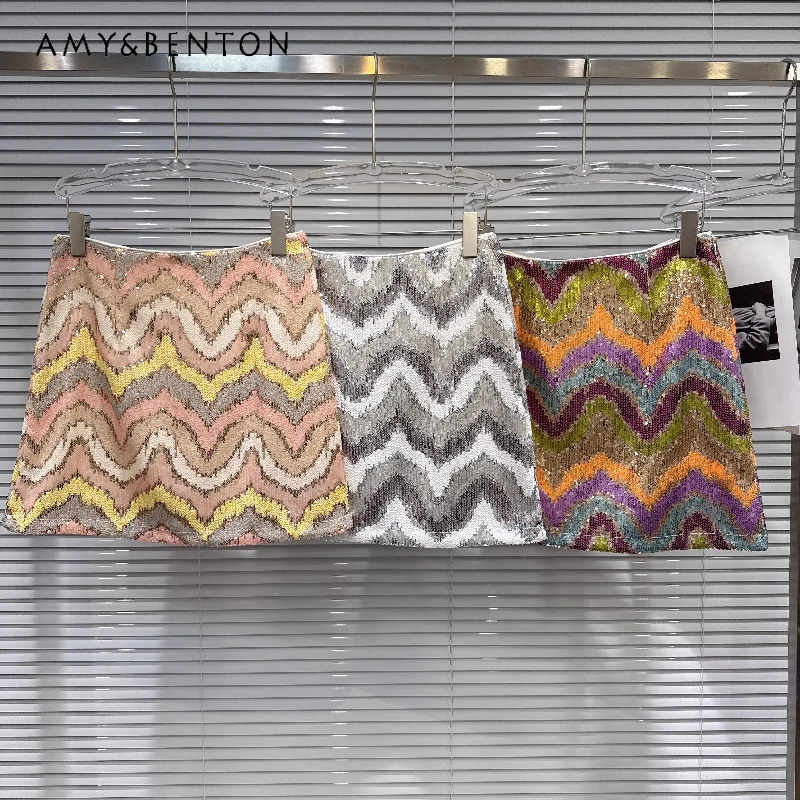 

Ethnic Style Colored Bead Fabric Women's Skirt 2026 Summer New Sweet Cool Versatile Temperament High Waist A-line Skirts Ladies