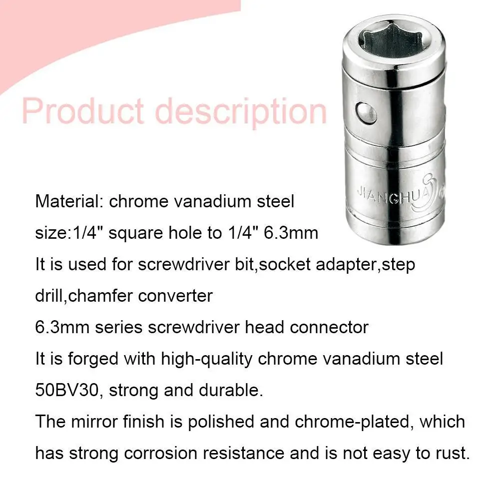 Adattatore per presa a cricchetto da 1/4 "unità quadrata da 6.3mm a punte per presa con gambo esagonale chiave per convertitore Set di utensili manuali strumenti di riparazione