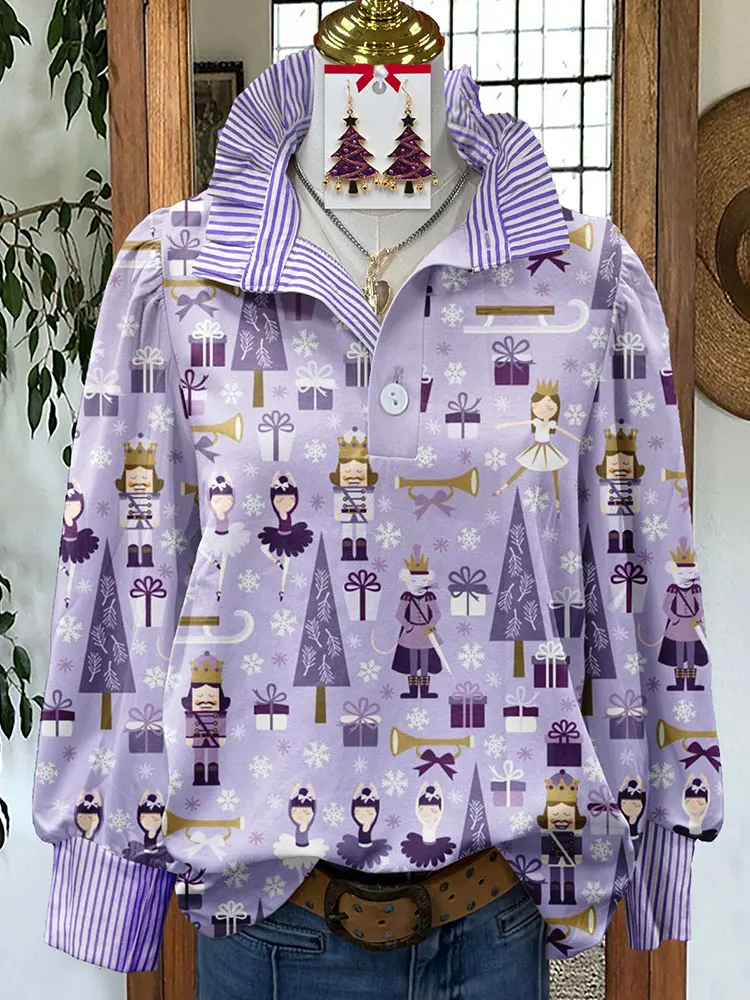 Fresh Nutcracker Print Stand Collar Shirt