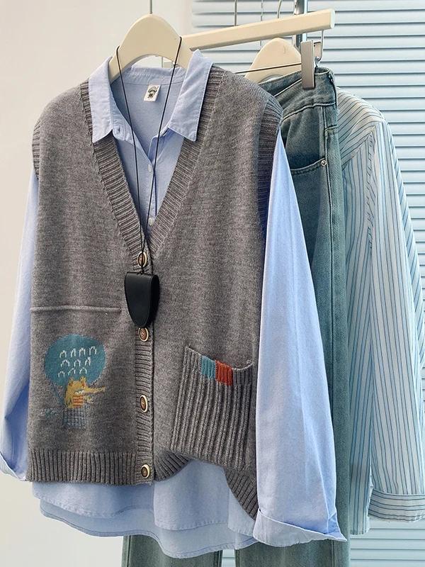 Cardigan lavorato a maglia V-Ne da donna Svel Top Casual Maglione a strati Gilet Vestibilità ampia Versatile Taglia piccola Autunno 2025 Nuovo Sle