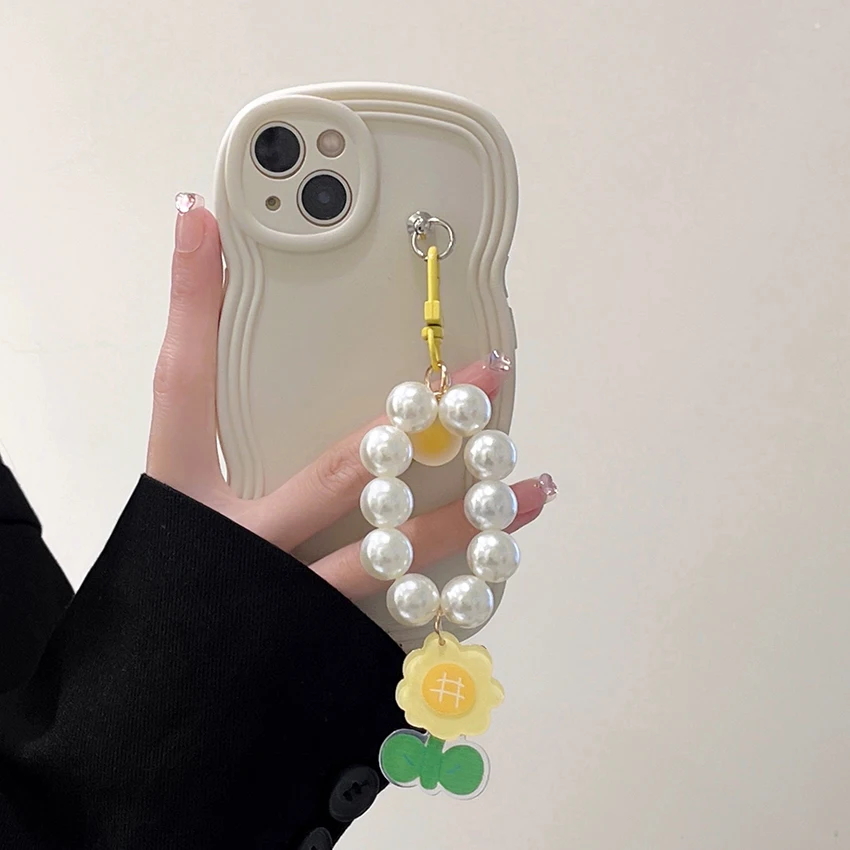 زهرة اللؤلؤ قلادة جراب هاتف آيفون 16 15 14 13 برو 12 11 ماكس موجة الحافة 16 برو 14 برو جراب هاتف سيليكون لينة 15 برو غطاء