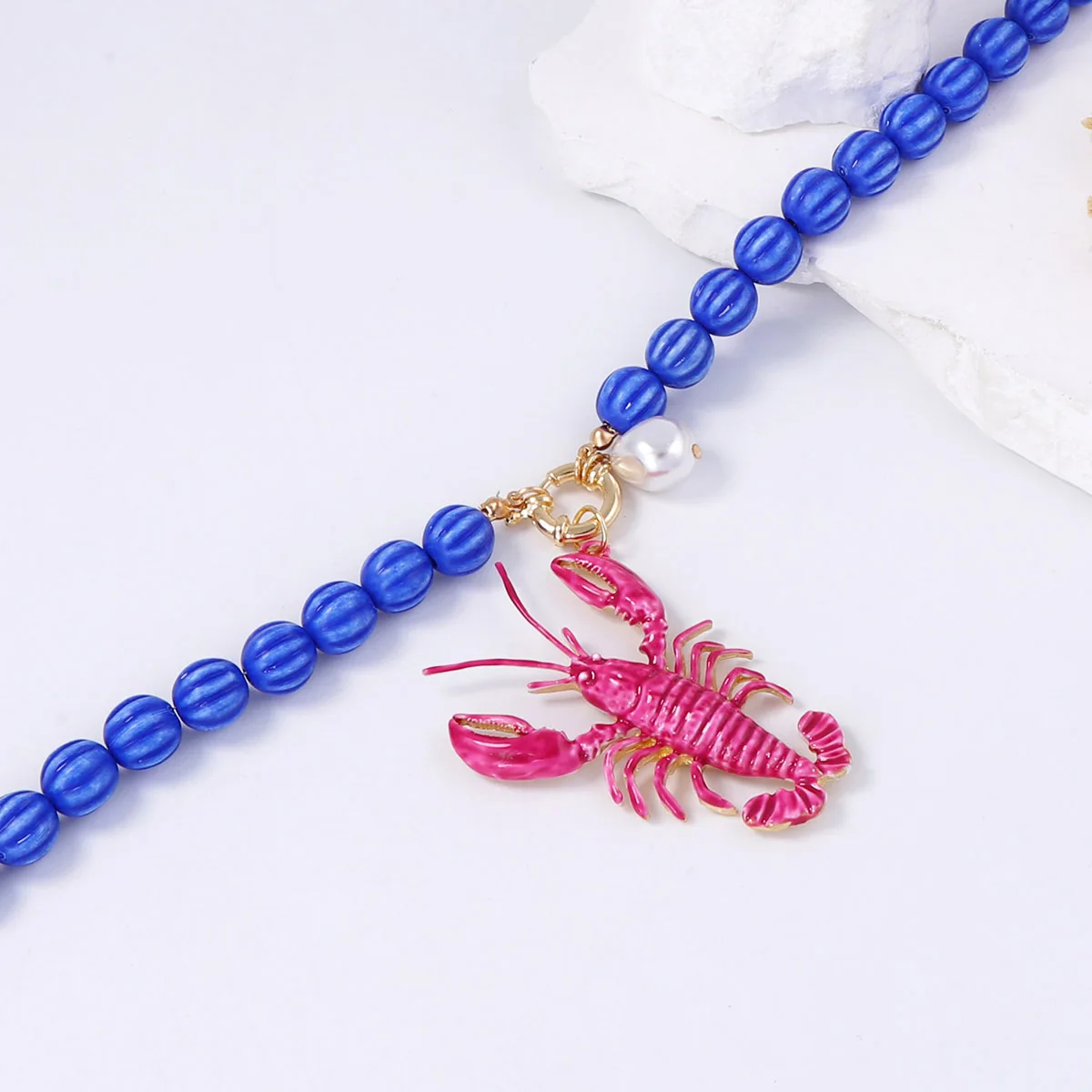 Vintage Beaded Lobster Pendant Necklace for Women