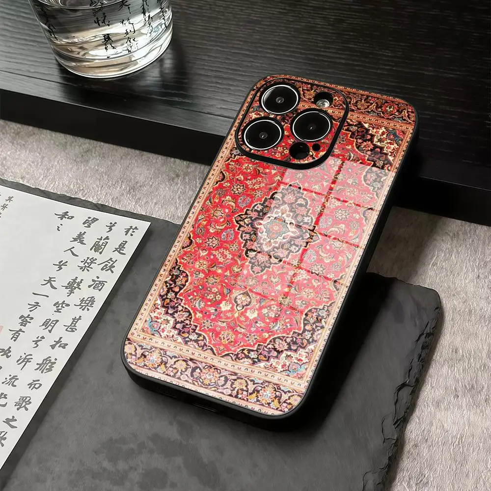 

Phone Case For IPhone 17 16 15 14 13 12 11 Pro Max X XR Precision Holes In Acrylic Glass PC Cover Persian Rug