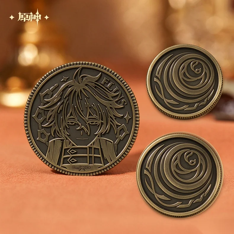 [Genuine] Flins Lucky Coin Pendant Set Anime Game Genshin Impact Cosplay Diy Accessories Metal Keyring Chain Xmas Gifts miHoYo
