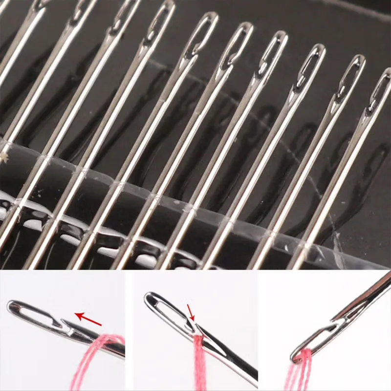 Sliver Blind Sewing Needles Stainless Steel Side Hole Elderly Self Threading Needle Stitching Pin DIY Sewing Beading Tools 3Size