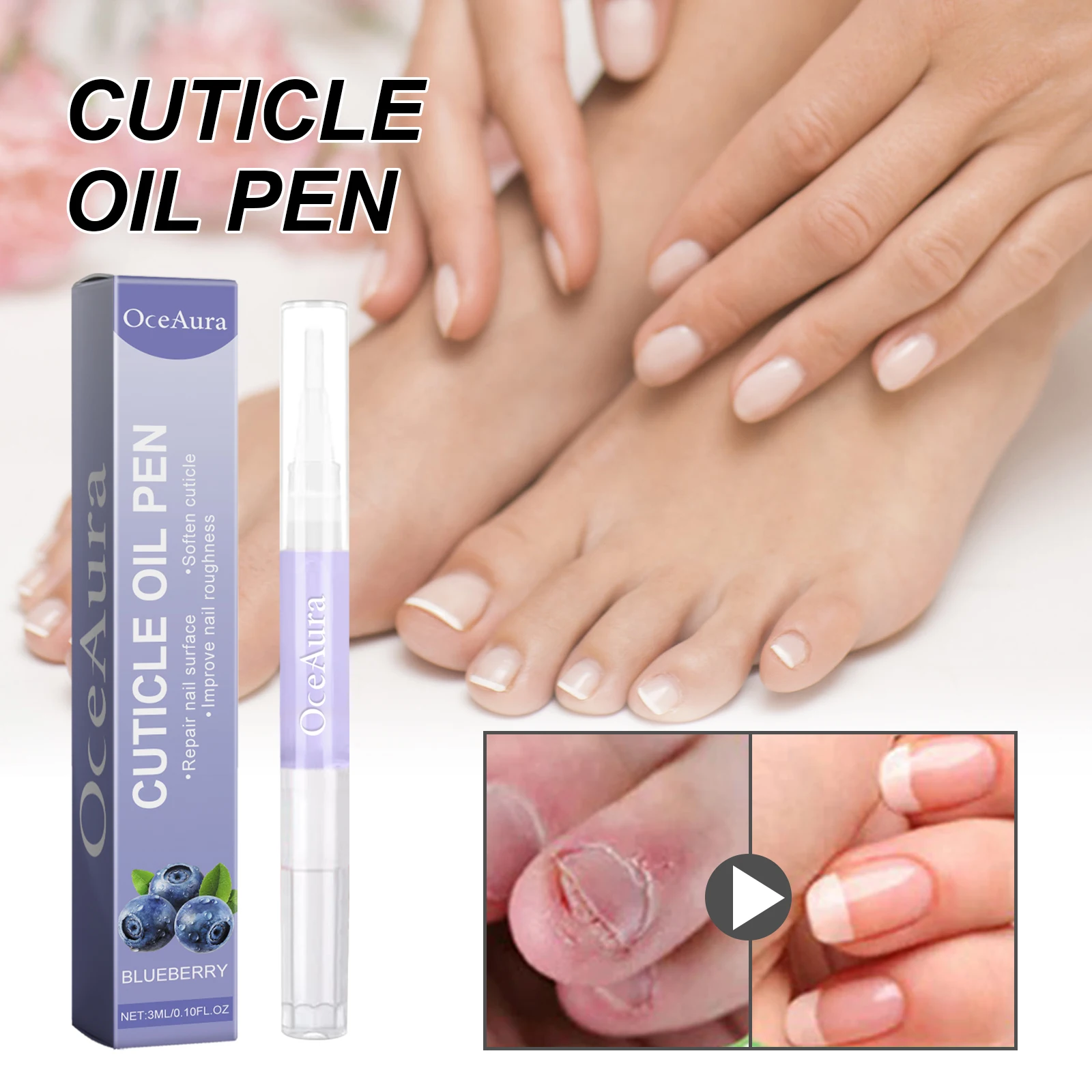 OCEAURA-Huile de soin des ongles à la myrtille, réparation, main, pied, carie, épais, doux, vernis, stylo, N64.3 ml