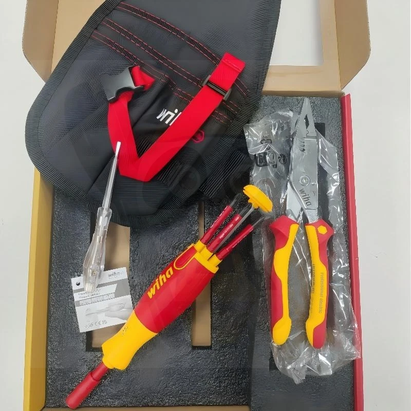 Wiha 4Pcs VDE 1000V Insulated Electrician Set 90799X With 45489 Multi Plier Screwdriver & Voltage Tester Bag
