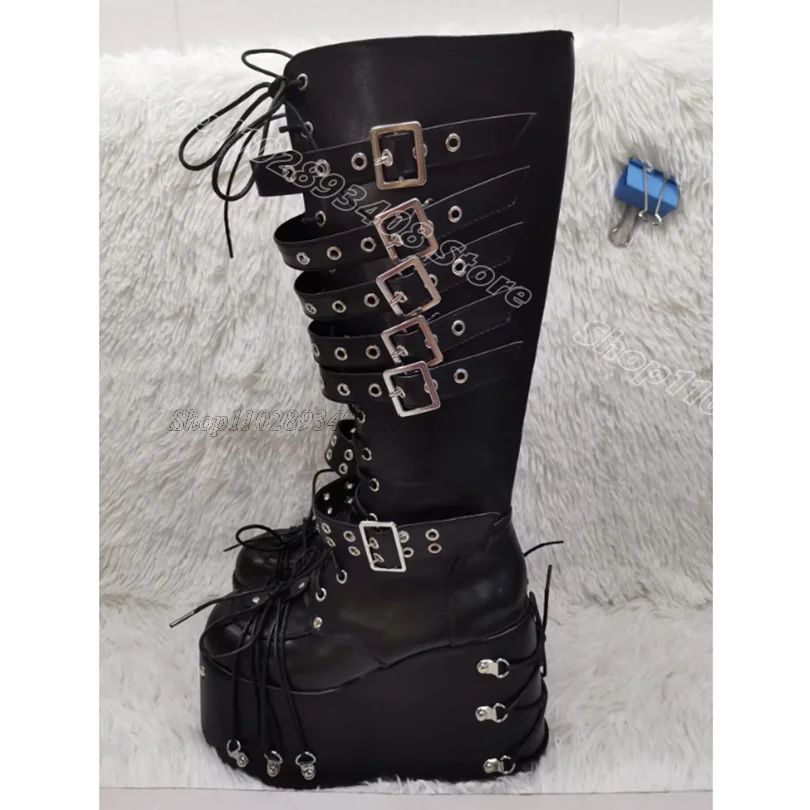 

Black Buckle Decor Boots Round Toe Lace up Matte Leather British Style Spring Fashion Women Party Shoes 2025 Zapatos Para Mujere