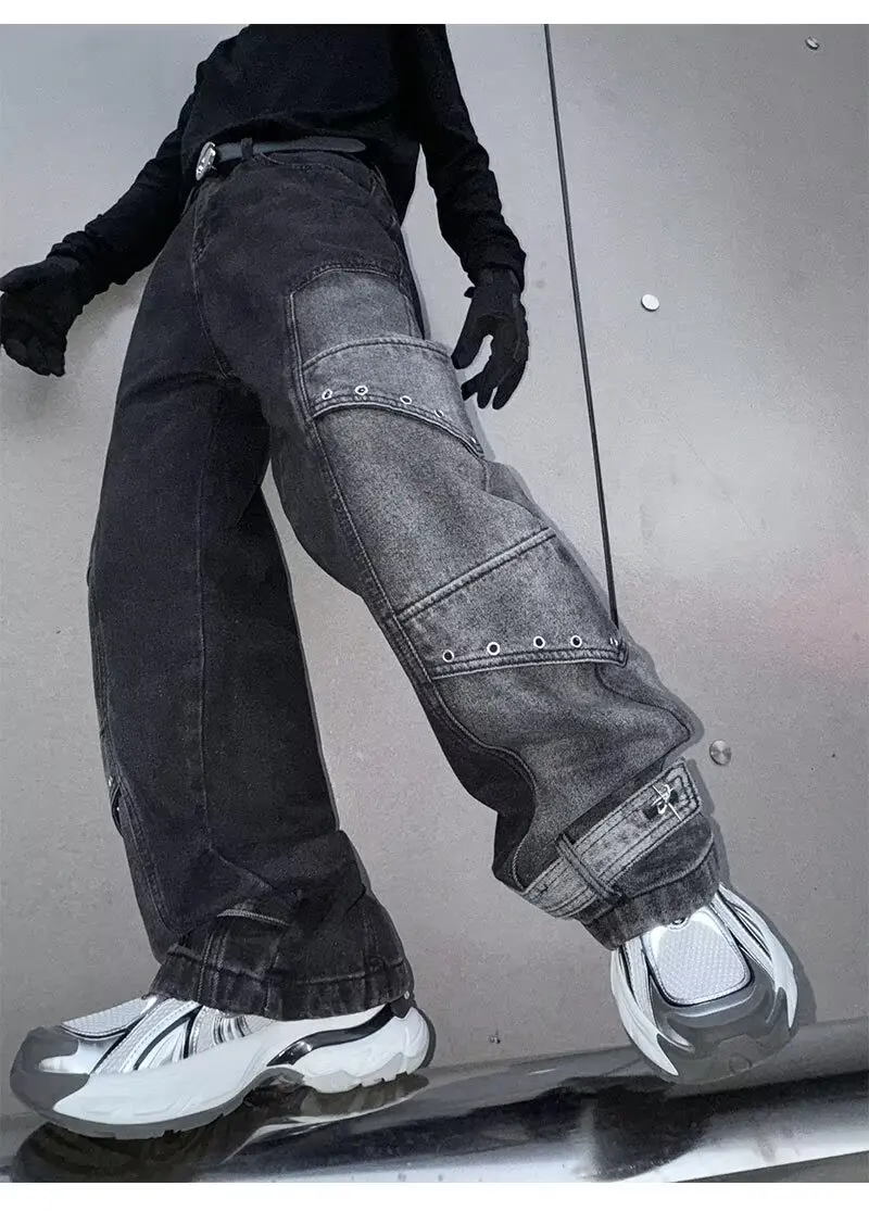 2024 Pantalones y2k Streetwear Vintage blau baggy neue Jeans Cargo hose für Männer Kleidung gerade weites Bein Hip Hop Jeans hose – Detail 20