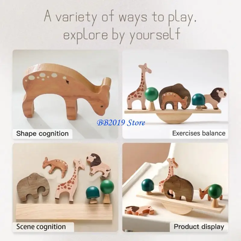 Q0KB Baby Wooden Toy Dinosaur Balance Animal Balanço Toy Toy Criança Educacional Bloco Educação Conjunto Coordenação para