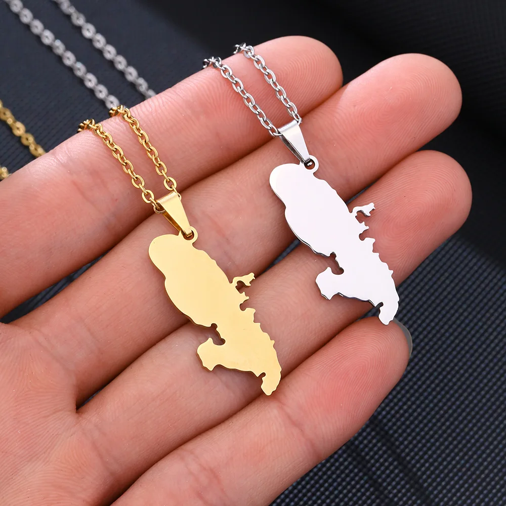 Gold Silver Color Martinique Flag Map of France Pendant Necklace Women\'s Stainless Steel Choker Necklaces Luxury Jewelry X111