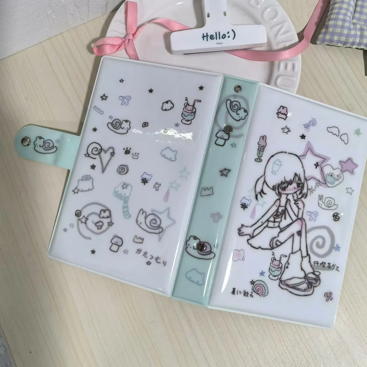 A6 PVC Photocard 6 Ring Notebook Binder Loose Leaf Personal Planner Lady Girl Cover Binder with 20 Pcs 120 Pockets 3 Inch Pages