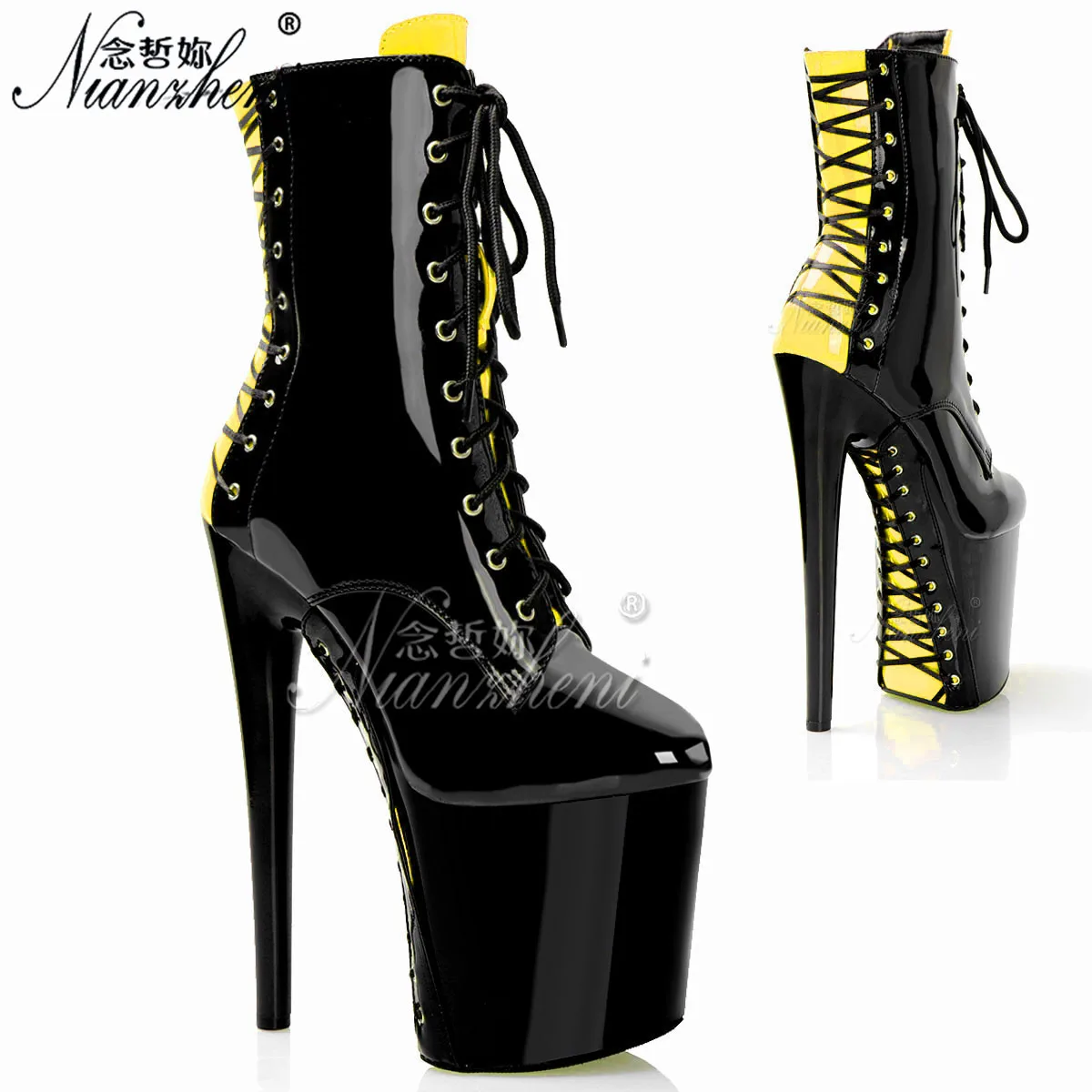 Clubbing gladiator Big Size Pole Dance Shoes Platform Ankle Boots 20cm Lace Up Stripper 8Inches High Heels Exotic  Sexy Fetish
