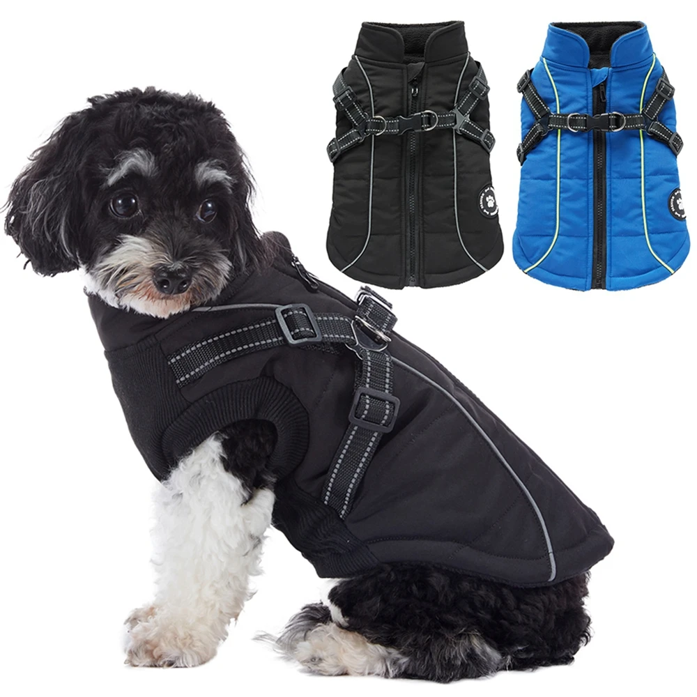 

Pet Dog Waterproof Warm Jacket With Harness Reflective Dog Clothes For Small Large Dogs Coat Chihuahua French Bulldog Outfits