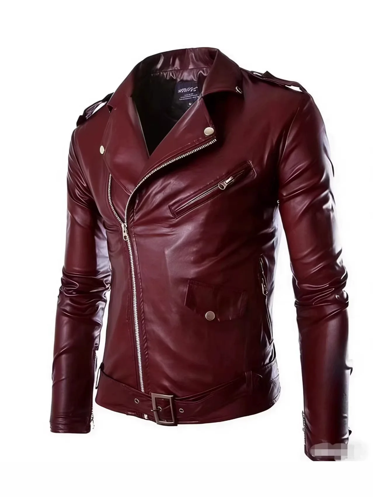 New Fashion Cool Casual Men's Biker Leather Jacket Zipper Decorated Stand Collar Autumn Winter Fashionable Fake Leather PU Coat