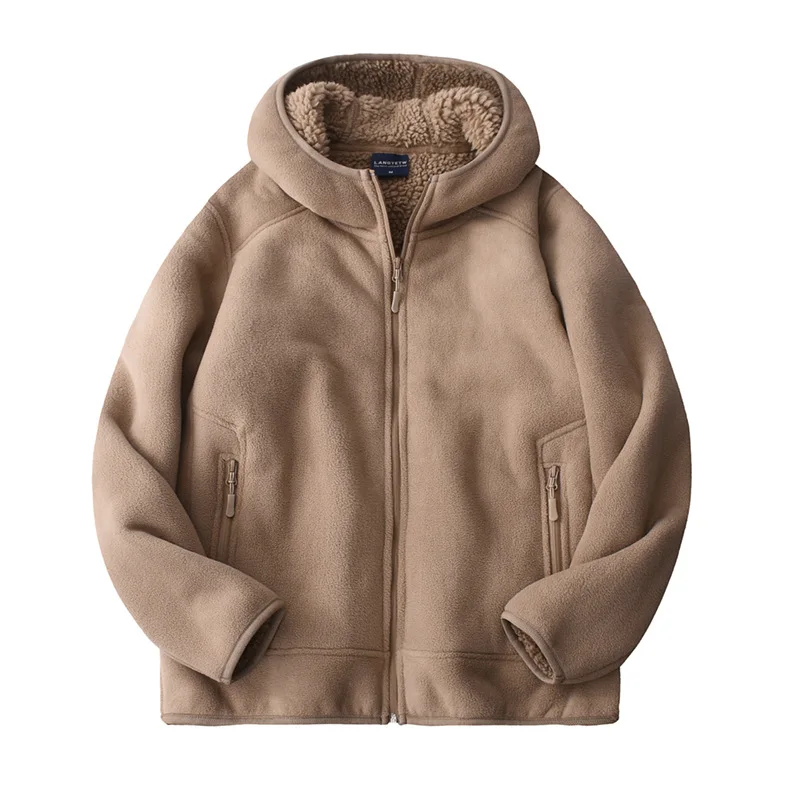 

Heavy duty thick wool jacket for men and women winter warmth zipper hooded jacket outdoor casual sheepskin cotton coat