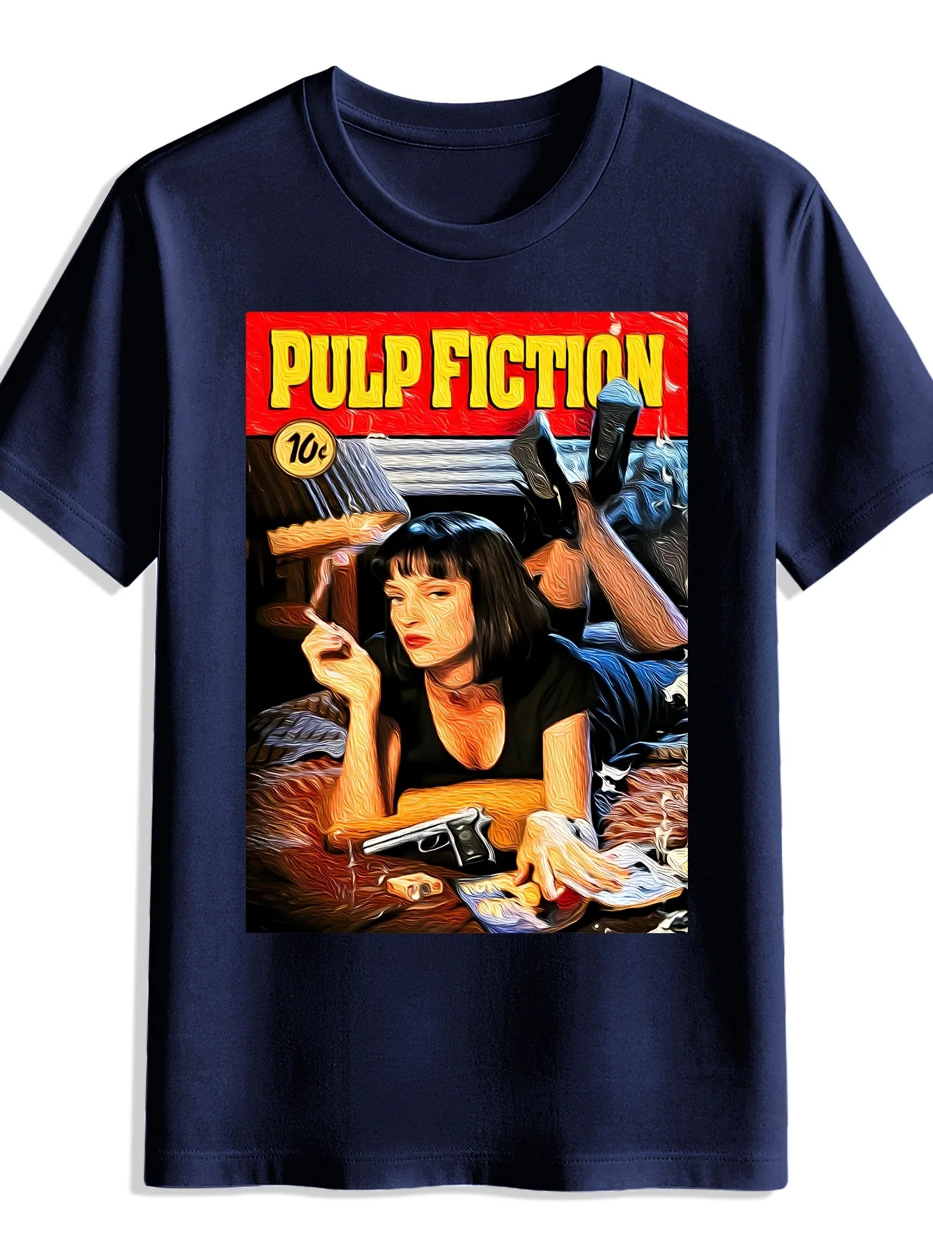 تي شيرت رجالي برسومات Pulp Fiction باللون الأسود كاجوال برقبة دائرية مع تصميم فيلم مميز خفيف الوزن للصيف للاستخدام اليومي #3