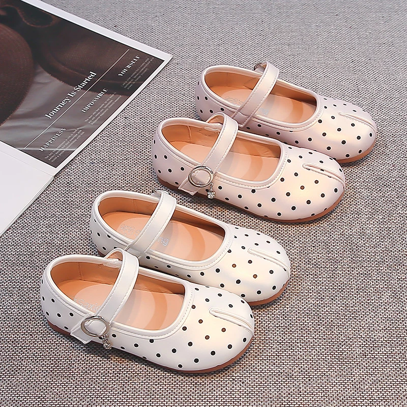 Autumn Girl's Mary Janes Polka Dot Pendant Sweet Kid's Flat Shoe Solid Colors Anti-slip Chic Daily Charming Children Shoes