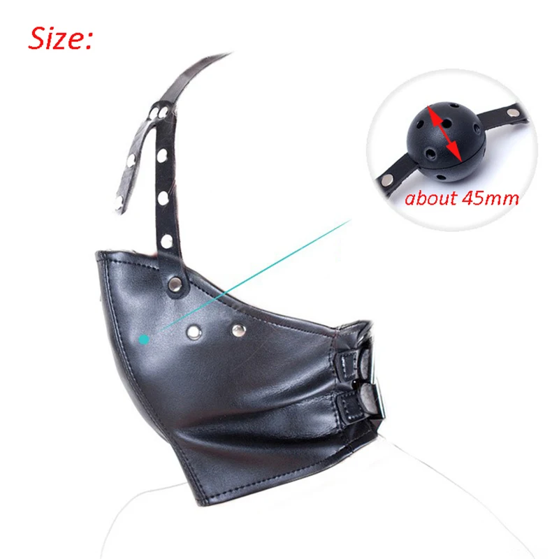 Sex Toy for Couple SM Leather Hood Half Face Mask,Head Harness Strap Muzzle Mask Gag,Slave BDSM Bondage Silicone Ball Gag Erotic