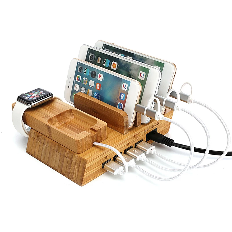 Desktop Holder Charging Dock Station Bracket for Multiple Devices, with 4 USB Ports, USB Charger for Smart Phones, Tablets, Watc