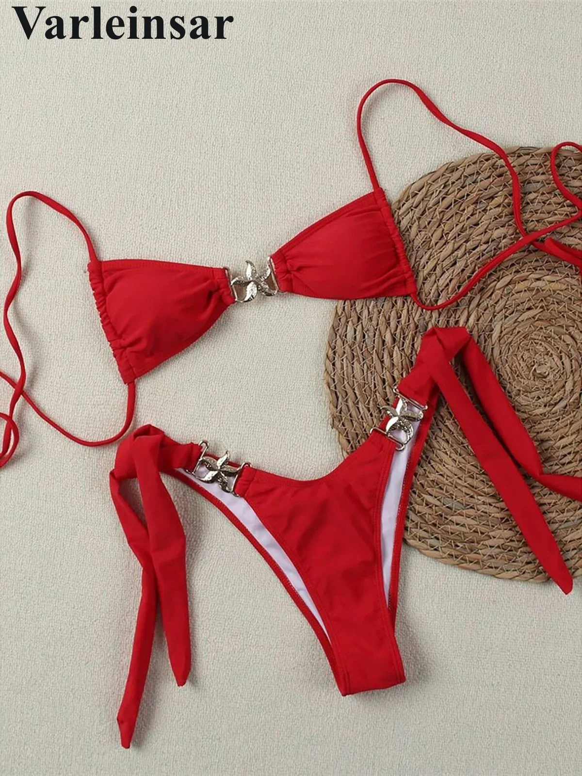 

2025 Metal Star High Cut Scrunch Butt Bikini Female Swimsuit Women Swimwear Two-pieces Bikini set Bather Bathing Suit Swim V6419