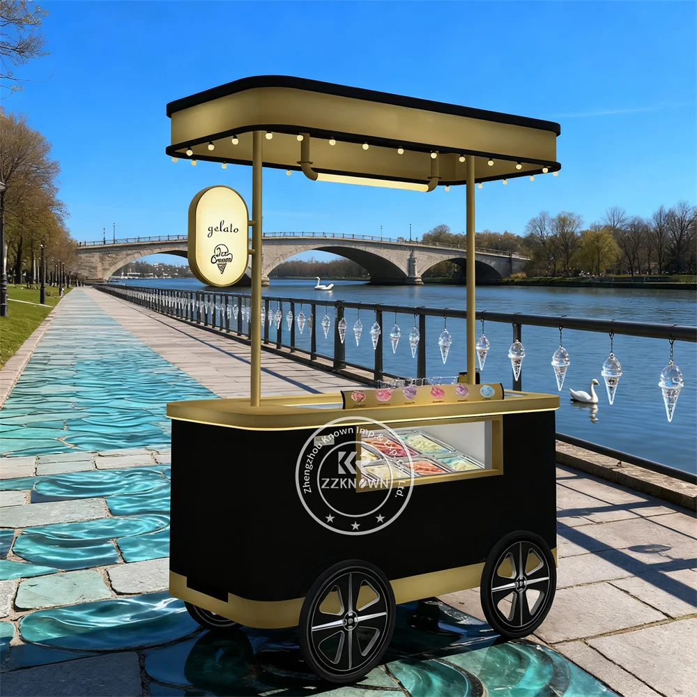 Fast Food Cart for Retail Ice Cream Trolley with Awning for Mall Shop Hot Dog Chips Corn Sales Restaurant Bakery BBQ Trailer