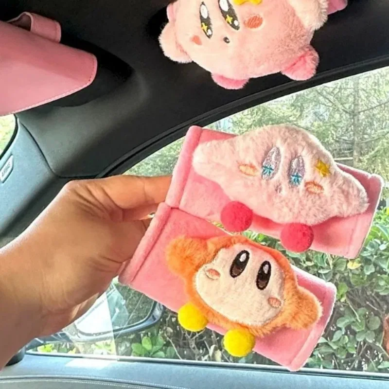 Kawaii كيربي مسند ذراع السيارة غطاء من القطيفة للنساء الكرتون سقف مسند الذراع الأمامي الغطاء الواقي قبضة السيارة المضادة للاحتكاك الداخلية هدية #5