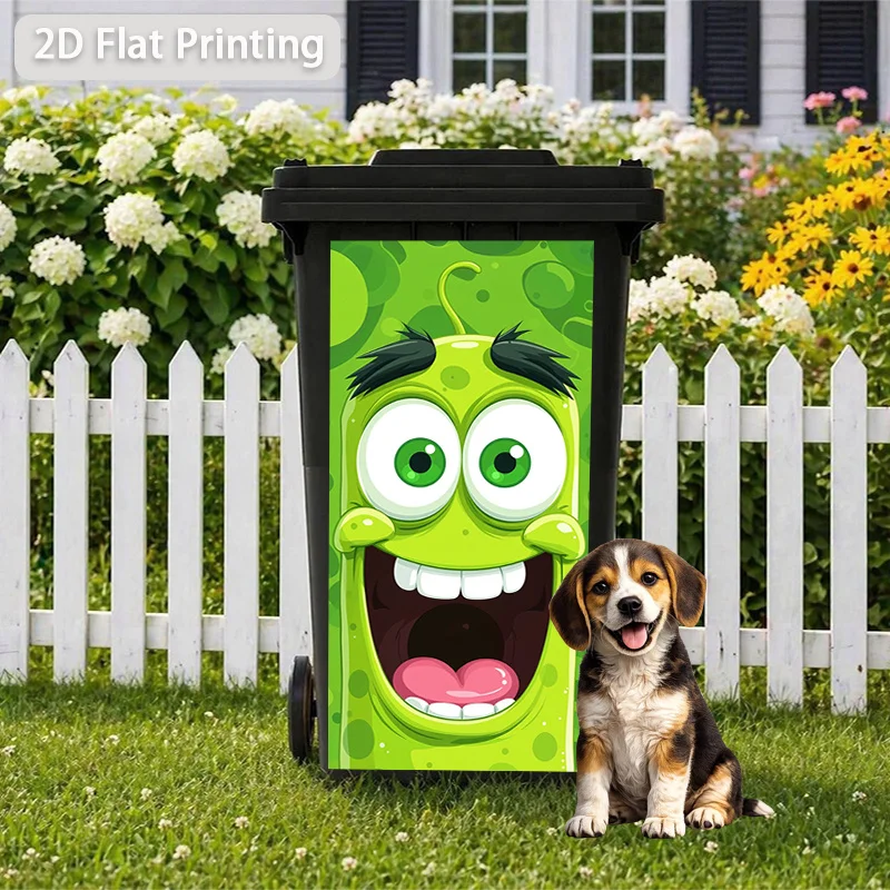 1pc Halloween Green Monster Roaring Face Themed Trash Can Decal Wall Sticker, Ideal for Outdoor Trash Cans, Walls and Home Decor