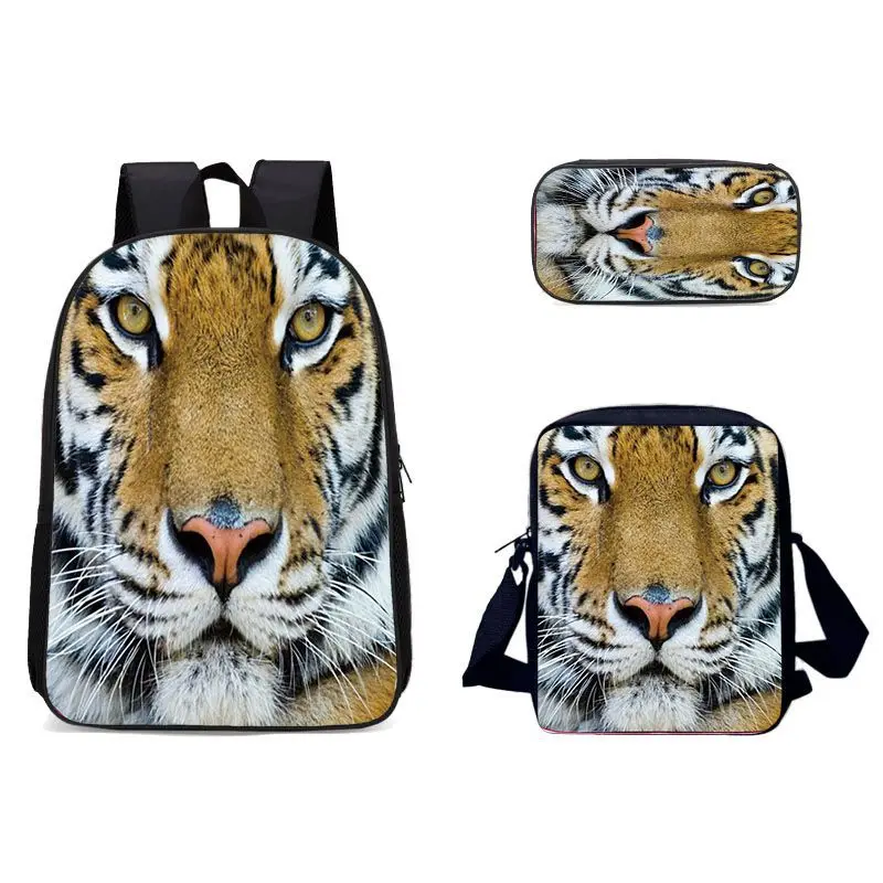 حقيبة ظهر Lobi Wang على الموضة الأوروبية والأمريكية ثلاثية الأبعاد على شكل نمر للسفر حقيبة كتف ثلاثية الحزمة حقيبة أقلام