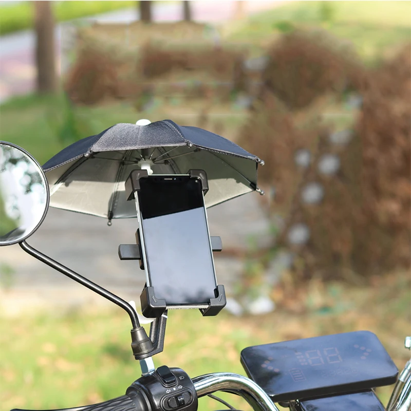 Universal Motorcycle Mobile Phone Holder Sunshade Umbrella Portable Waterproof Polyester Mini Umbrella Decoration Accessories