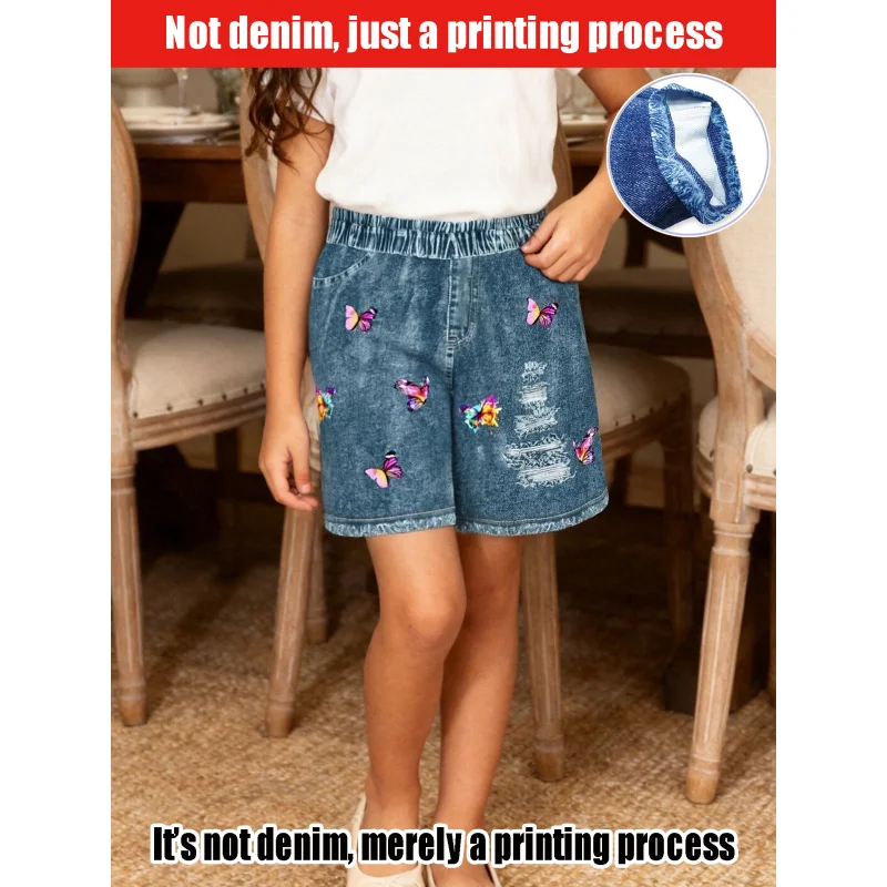 Children's Elastic Waist Faux Ripped Denim Shorts Fashionable Little Expert's Playful Choice