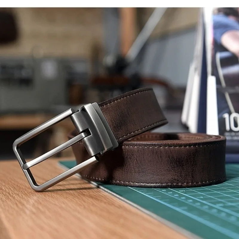 

Men's leather belt, retro casual leather belt, top layer leather buckle belt, handmade jeans belt 3.3cm width