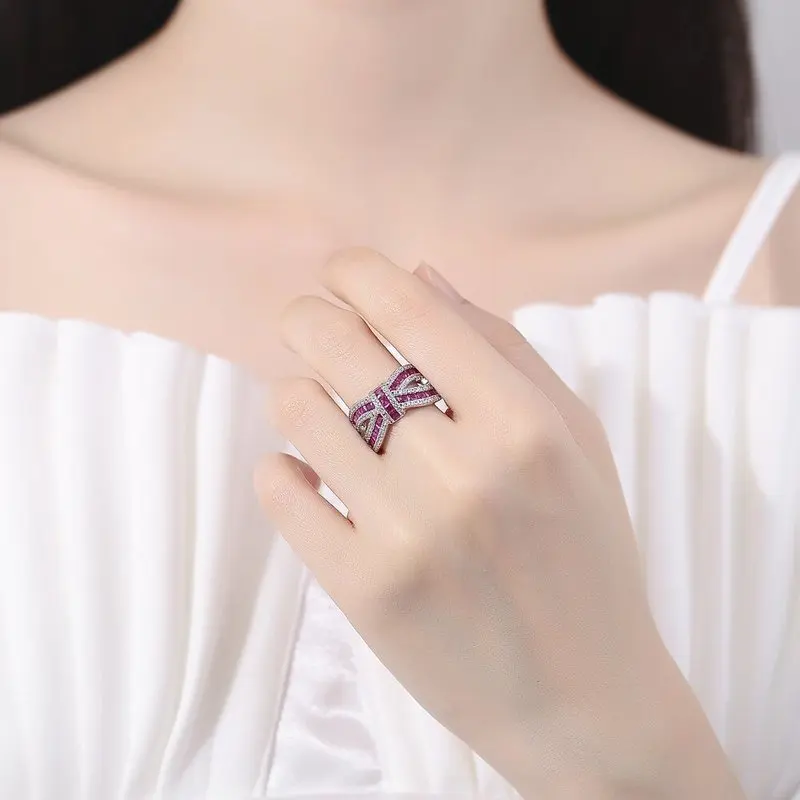 Hip-hop Red Corundum Zircon Ring - Elegant and Fashionable Women's Jewelry Gift